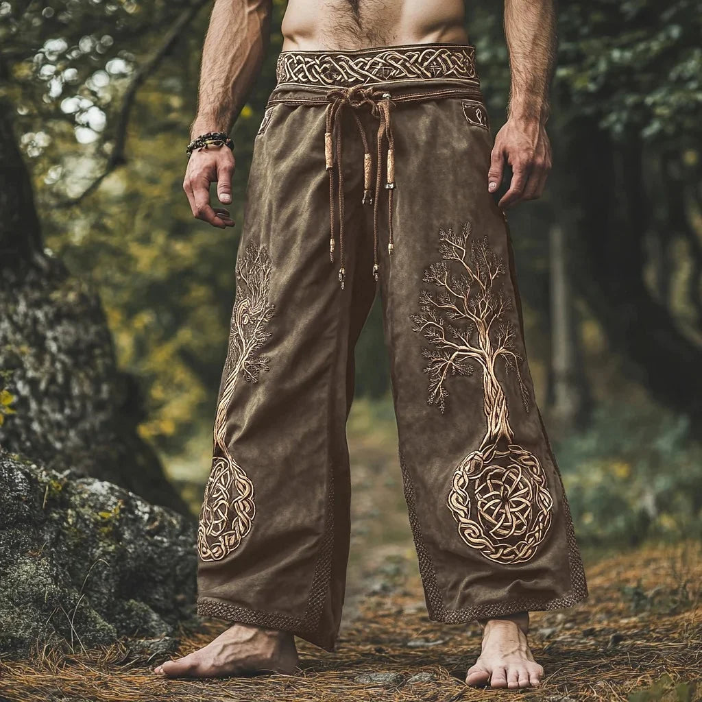Men's Viking Retro Nordic Tree of Life and Raven 3D Printed Casual Straight-Leg Summer Beach Pants. S-5XL