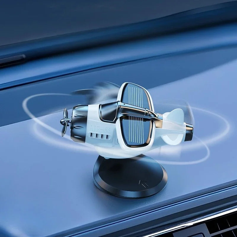 Solar-powered Airplane Ornament,360-degree Rotation, Car Dashboard Decoration,Kinetic Airplane Figurine,Car Interior Accessories