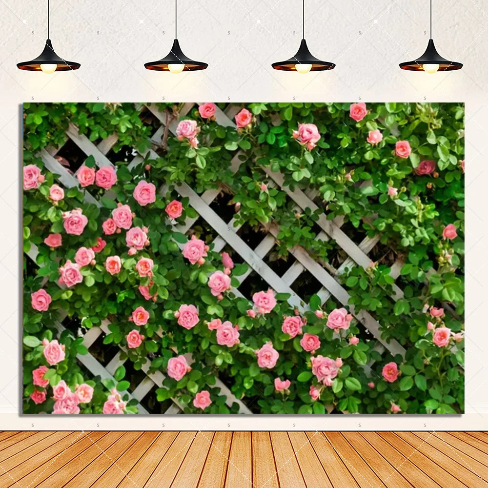 Rose Pink Floral Photography Backdrop Supplies Flower Wall Wedding Birthday Party Decorations Bridal Marriage Background Banner