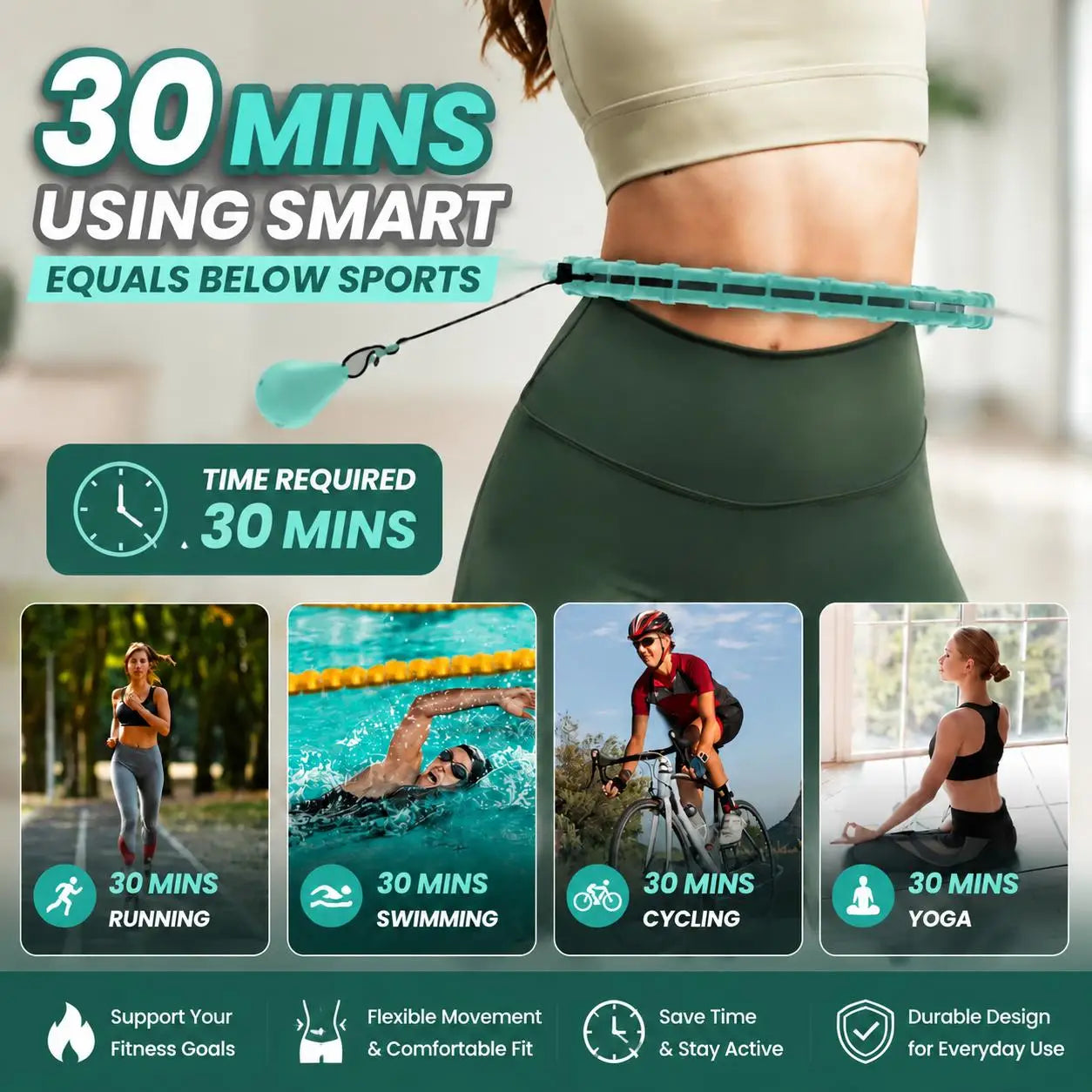 Smart Weighted Fitness Hoop 24 Detachable Links Adjustable Plus Size 47-Inch Slimming Ring Waist Trainer Auto-Spinning Massage Circle for Adults Women Beginners Weight Loss Fat Burning Home Gym Workout Equipment