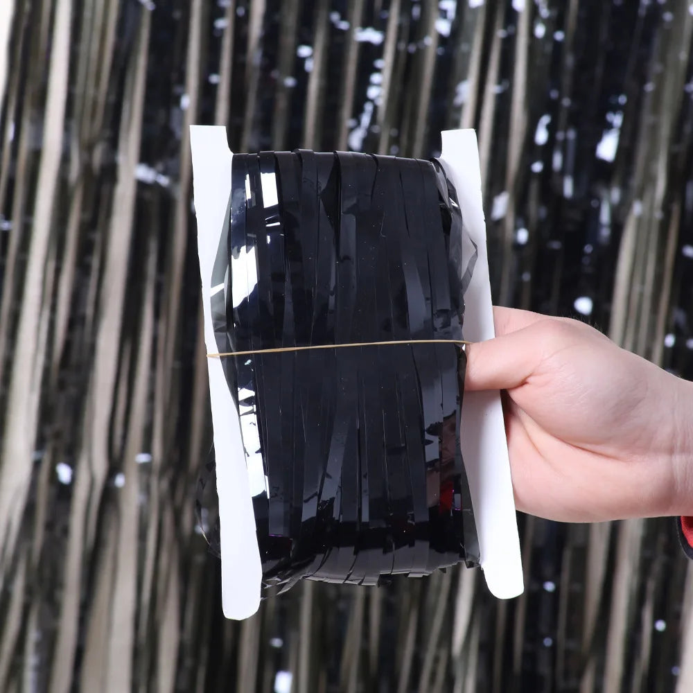 Metallic Tinsel Foil Fringe Curtains Photo Backdrop Glitter Streamers Foil Fringe Backdrop Curtain for Xmas Wedding Background