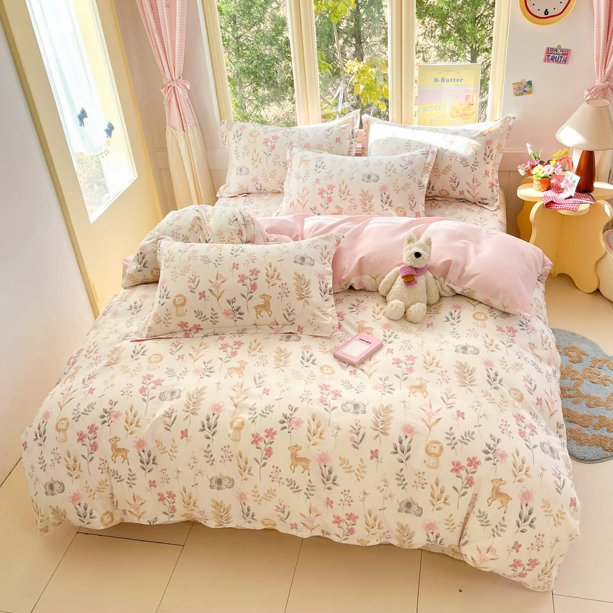 High Quality 100% Cotton Floral Duvet Cover Set Soft Breathable Queen King Bedding Set with Quilt Cover Fitted Sheet Pillowcases