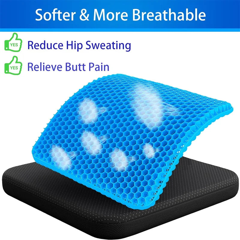 1 Pcs Cooling Gel Seat Cushion Breathable Honeycomb Car Seat Cushion Tailbone Pain Relief Office Chair Wheelchair Pad with Cover
