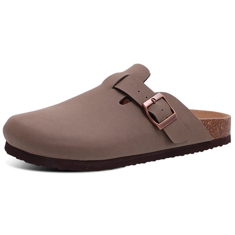 Asgard Women Cork Sole Clogs Slippers Fashion Cow Suede Flat Mules With Adjustable Buckle Men Leather Potato Shoes Beach Sandals