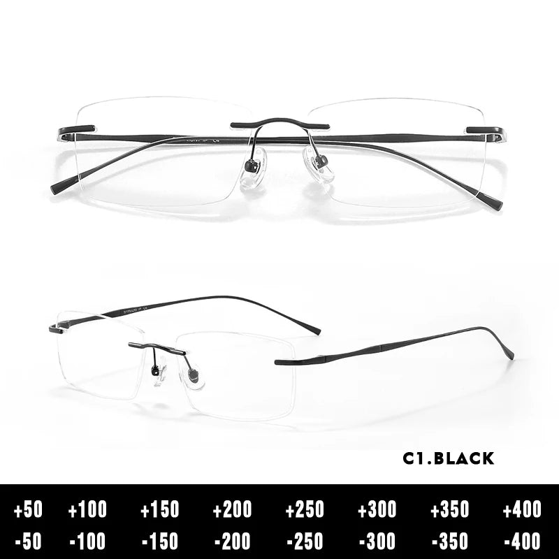 O-Q CLUB Ultra-light Titanium Reading Eyeglass Frames Men Fashion Simple Rimless Myopia Glasses Customized Prescription Glasses