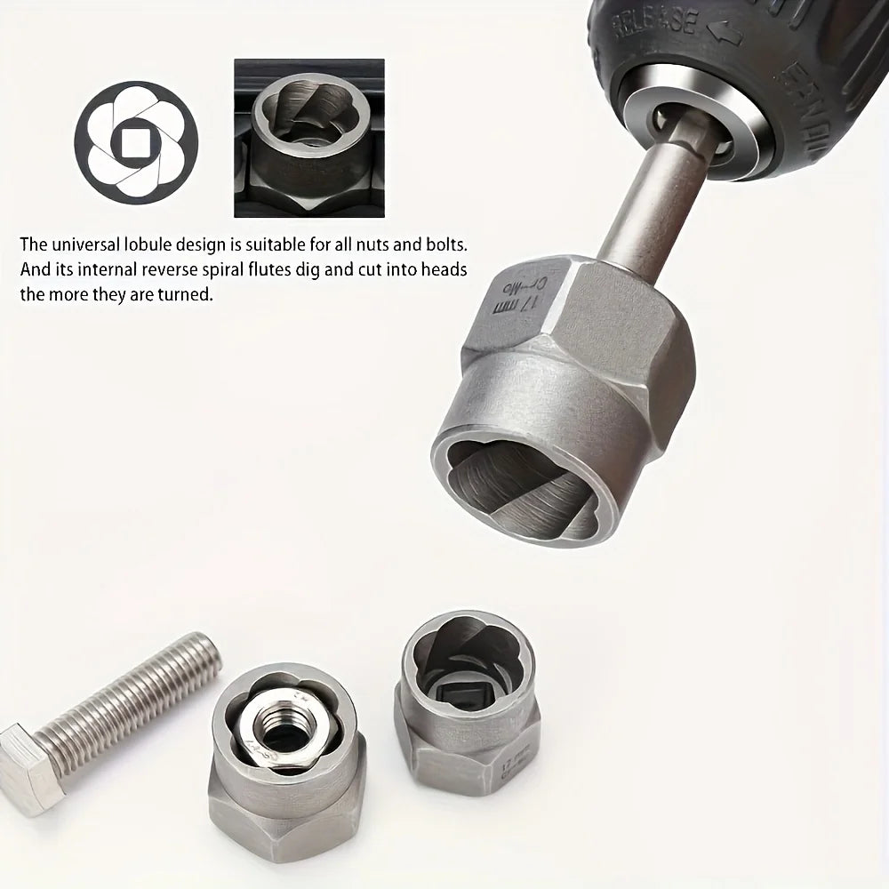 15pc Nut Extractor Set w/ Knockout Bar & 1/4"-3/8" Adapter, Bolt & Nut Remover Kit