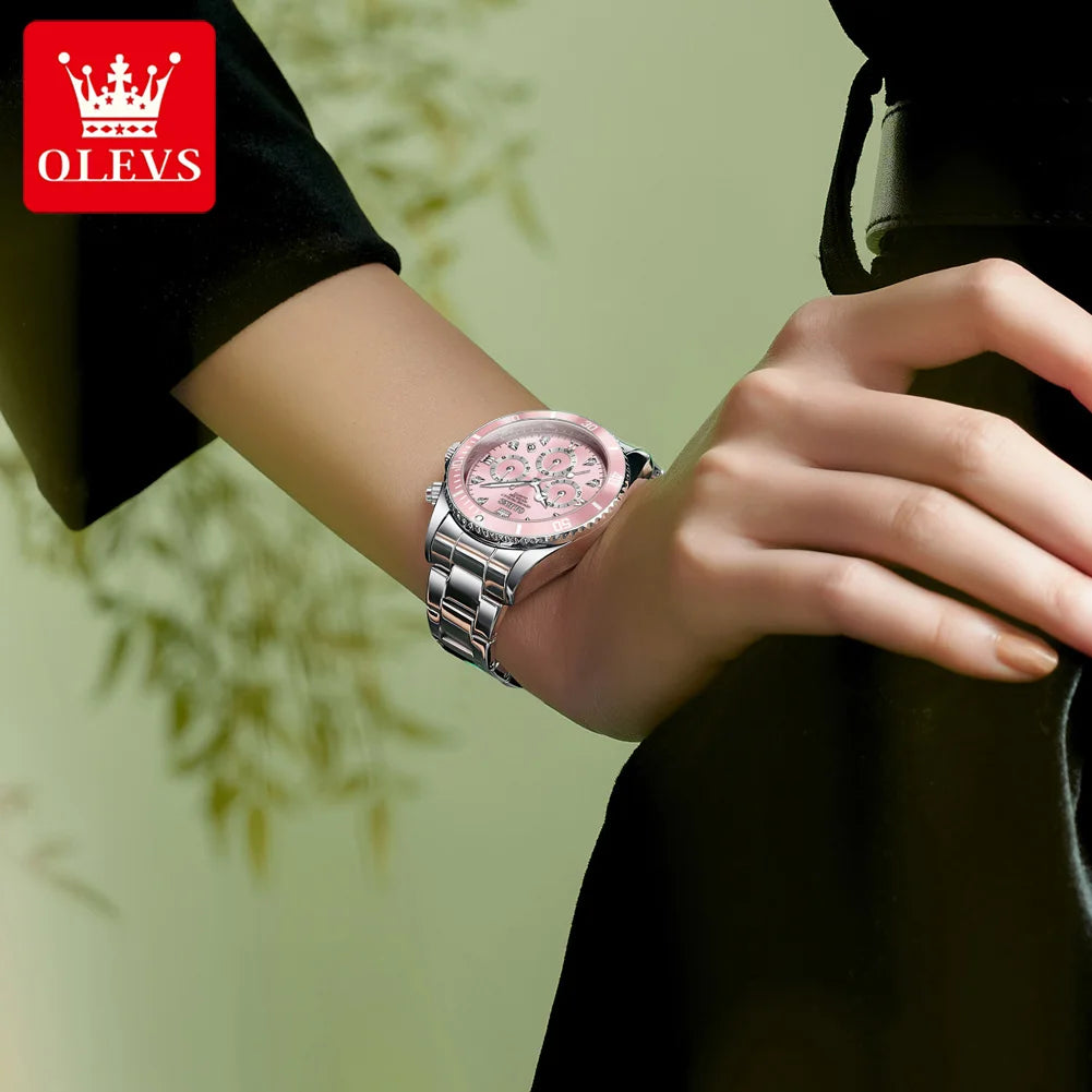 OLEVS Women’s Watch Elegant Luxury Original Quartz Watch Zircon Scale Waterproof Luminous Chronograph Date Ladies Watch 5632