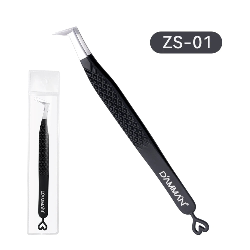 DAMMAN Fiber Tip Lash Extensions Tweezers Professional Anti-slip Eyelash Tweezers Stainless Steel Lash Tweezers Makeup Tools