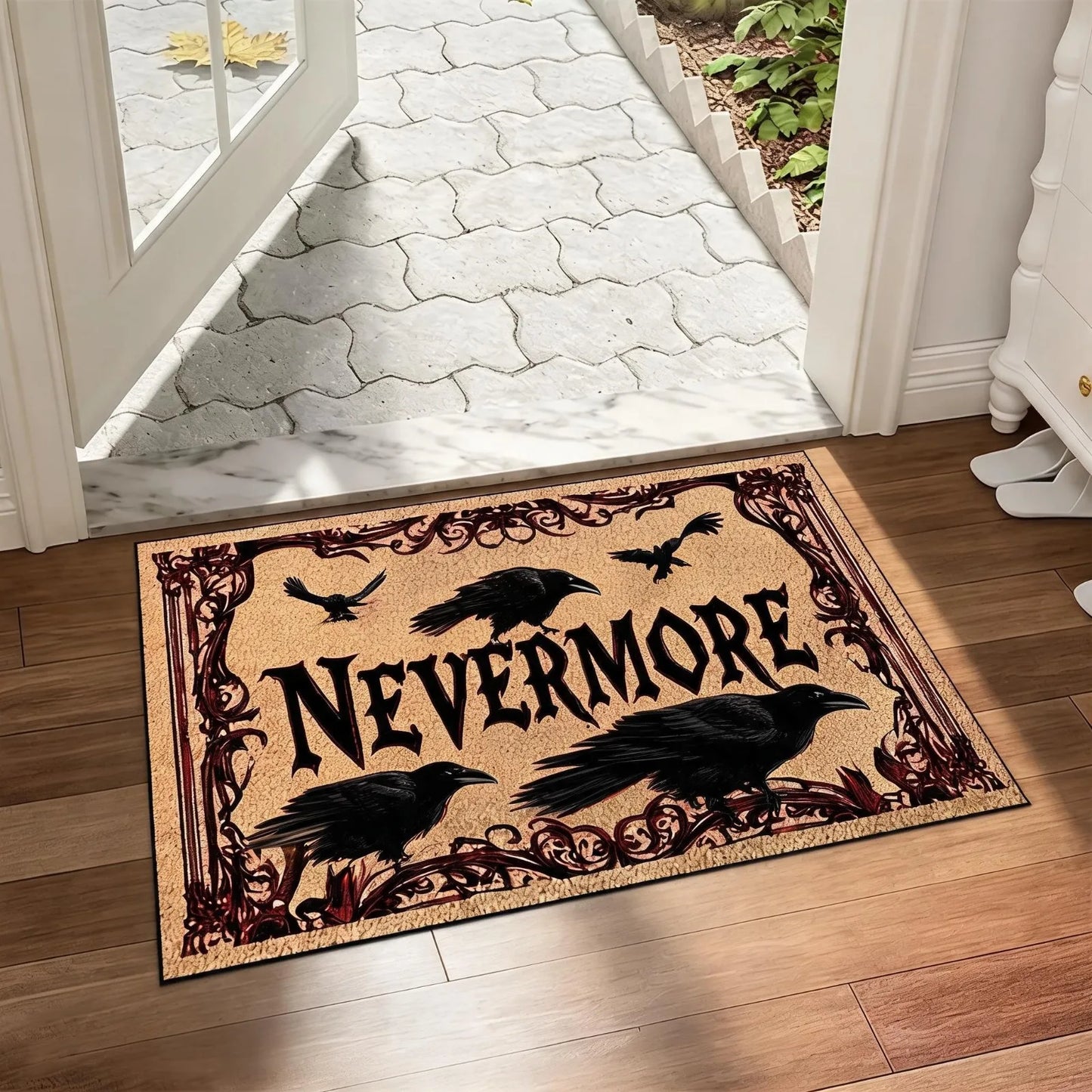 1pc Halloween Welcome Doormat - Non-Slip Soft Plush Heavy-Duty Gothic Bat with Red Lettering Design, Durable Non-Woven Fabric & Rubber Backing Indoor/Outdoor Mat, Suitable for Entryway, Porch, Garden Decor, 24"x16" & 30"x18",