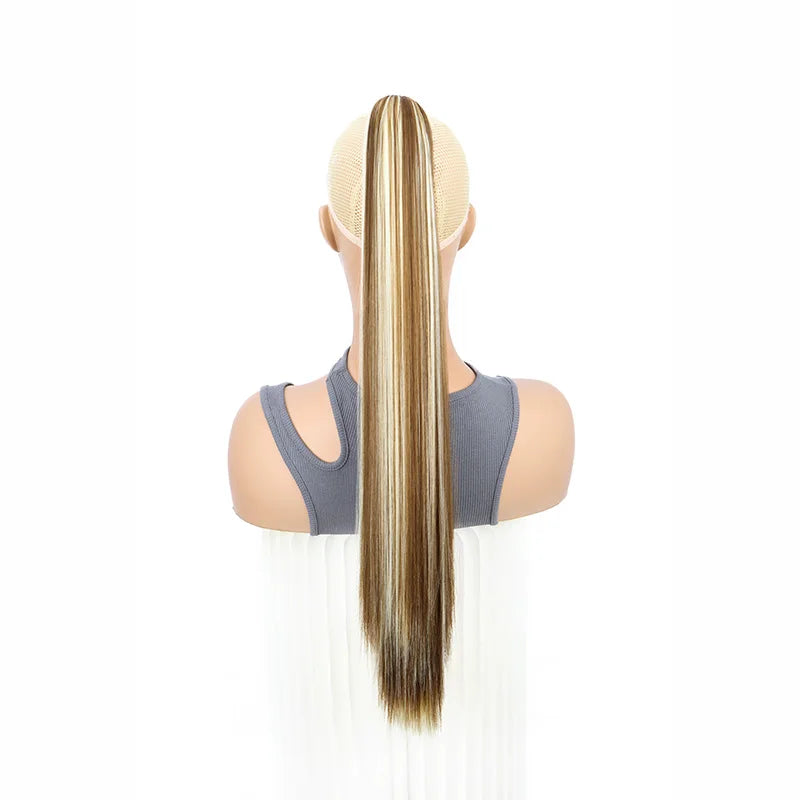 24Inch Synthetic Long Straight Claw Clip On Ponytail Hair Extensions Heat Resistant Ponytail Blonde Black Hairpiece for Women