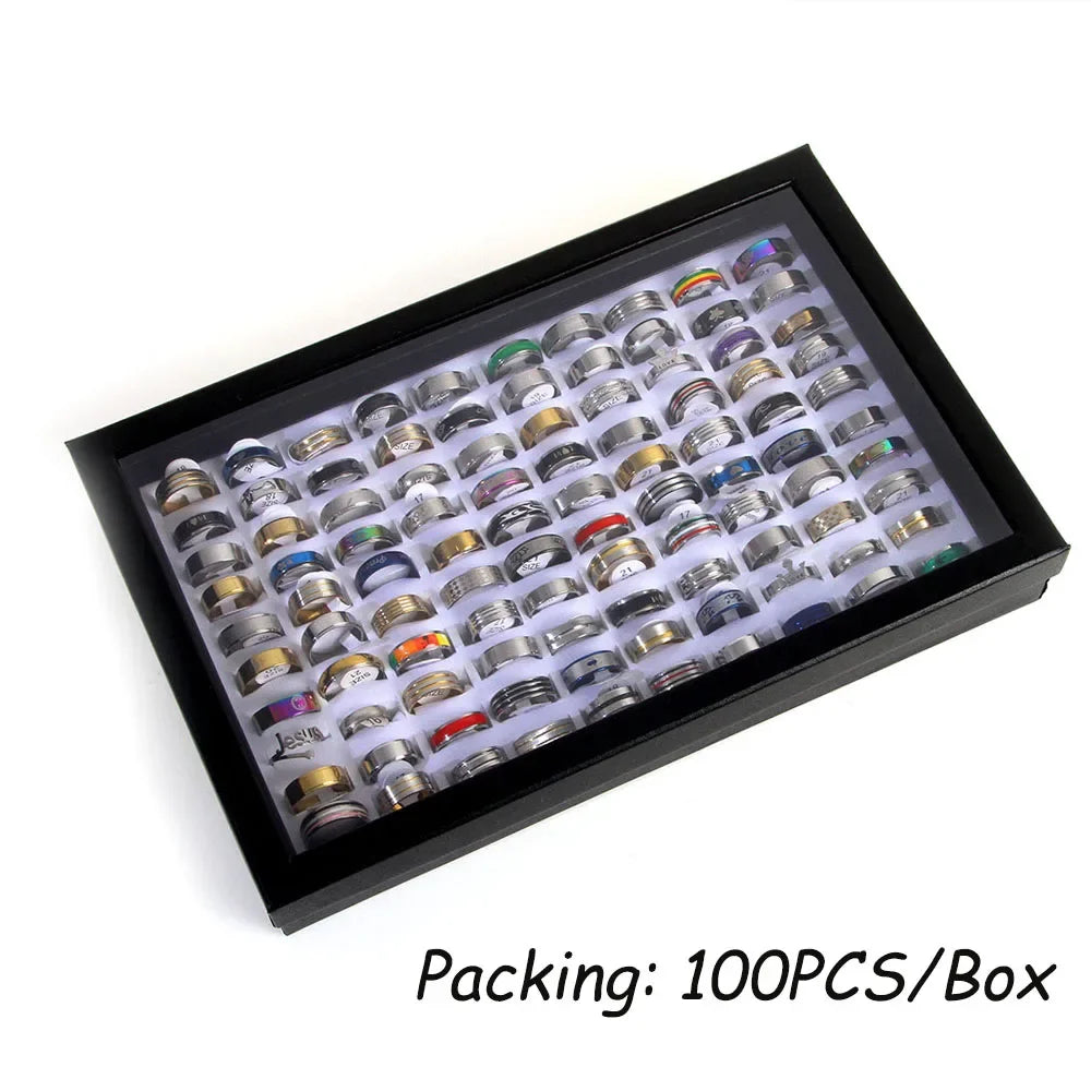 100pcs/Lots Stainless steel Rings Fashion Jewelry Party Gift Wedding Rings Mix Style Wholesale Mens Womens