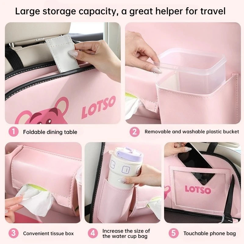 Strawberry Bear Lotso Multi-functional Car Seat Back Storage Rack Rear Seat Hanging Bag - Cute Animal Theme Car Organizer