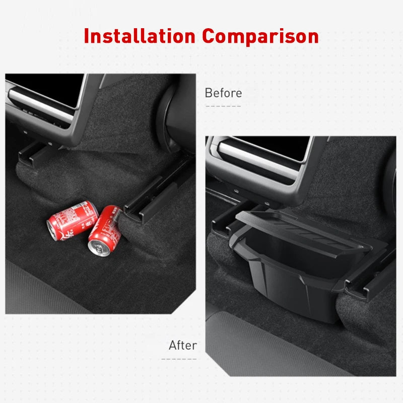 Rear Seat Storage Box for Tesla Model Y Juniper 2020~2026 Organizer Center Console Bins Backseat Trash Can Garbage Accessories