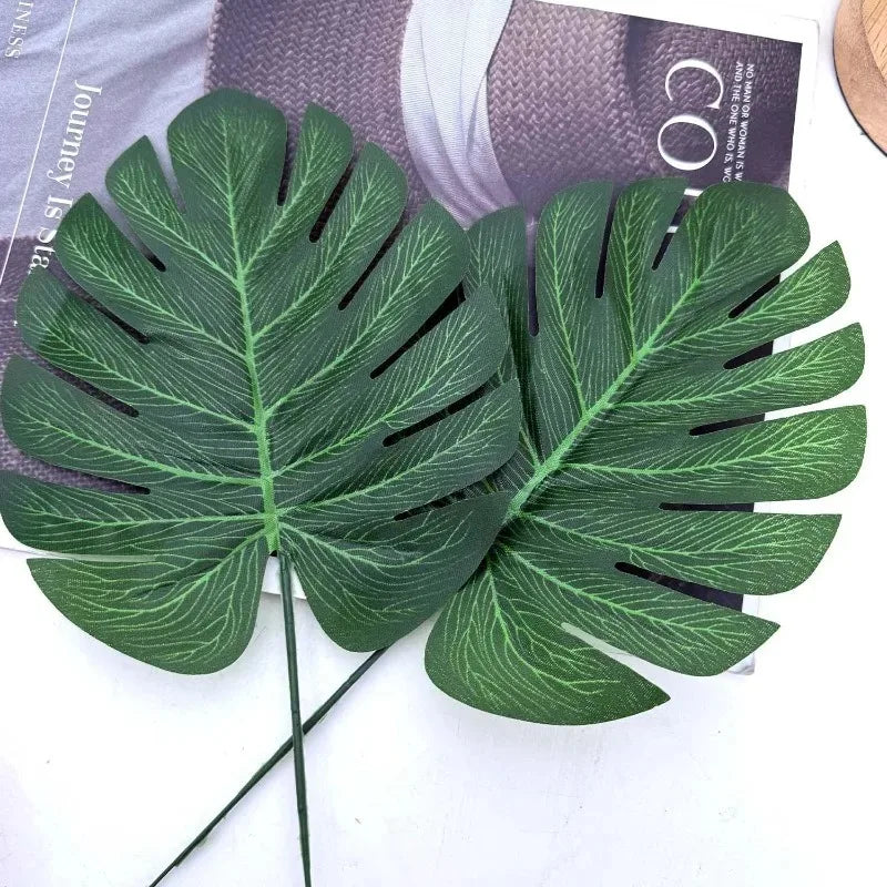 10/50Pcs Artificial Green Turtle Leaf DIY Wedding Birthday Party Home Tabletop Decorative Fake Silk Plant Palm Leaves Branch