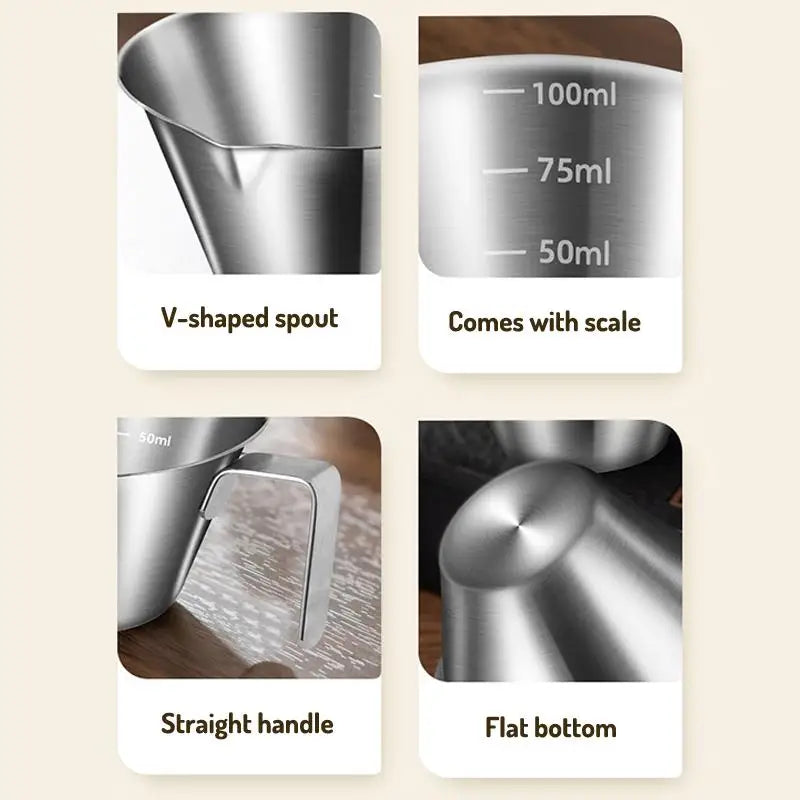 New-100ML Stainless Steel Coffee Extraction Cup With Scale Small Milk Spoon Making Cup Espresso Measuring Cup Kitchen Tools Cup