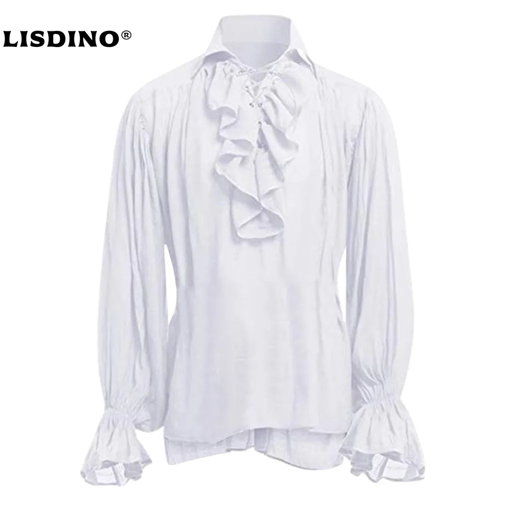 Medieval Viking Halloween Costumes Autumn Casual Shirts Steampunk Cosplay Bandage Long Sleeve Ruffled Shirt Gothic Blouse Tops