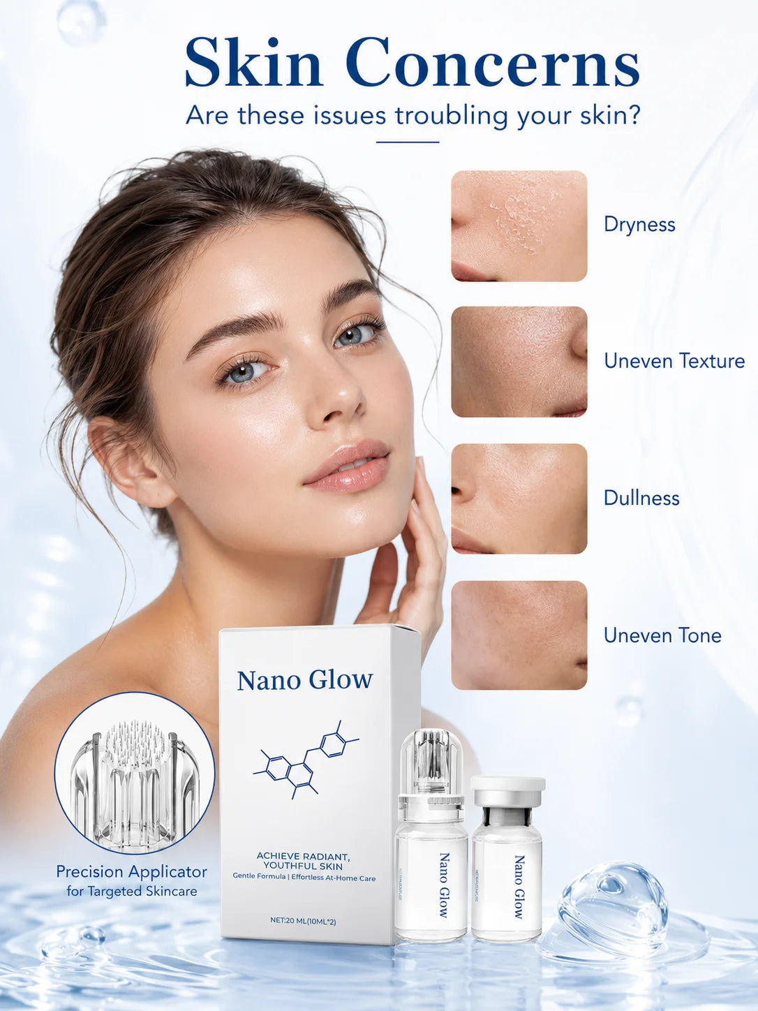 Nano Glow Anti-Aging Serum Kit 2*10ML with Facial Microneedle Roller Hydrating Radiant Youth Skin Home Skin Care