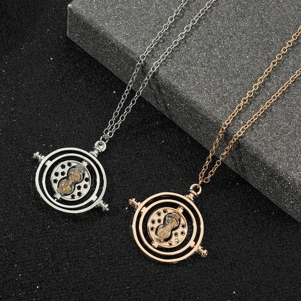 Creative Rotatable Time Converter Hourglass Necklace Movie Theme Fashion Pendant Jewelry Cosplay Prop Accessory Gift for Fans