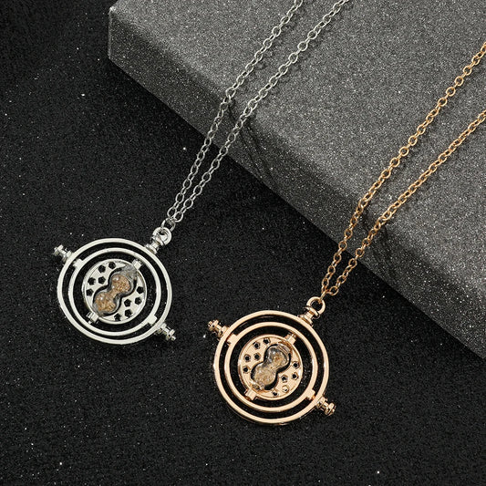 Creative Rotatable Time Converter Hourglass Necklace Movie Theme Fashion Pendant Jewelry Cosplay Prop Accessory Gift for Fans
