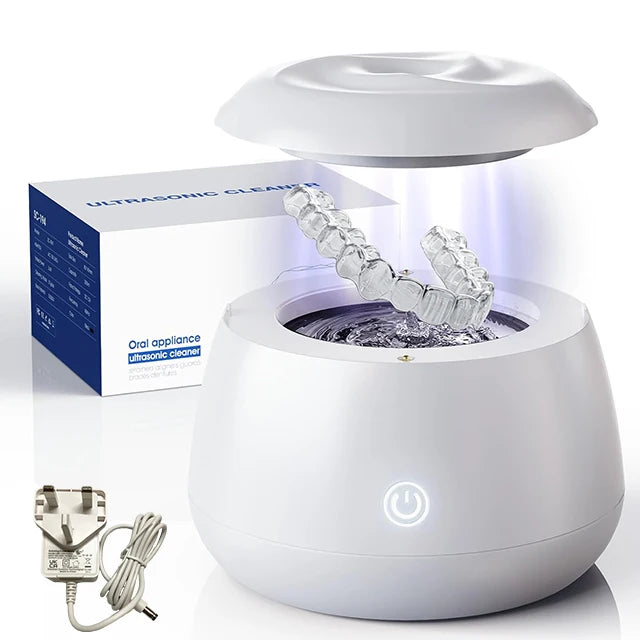 KUNPHY Ultrasonic Retainer Cleaner Machine 48kHz 200ML Dental Cleaning Pod with UV Deep Cleaning for Braces Night Guard Dentures