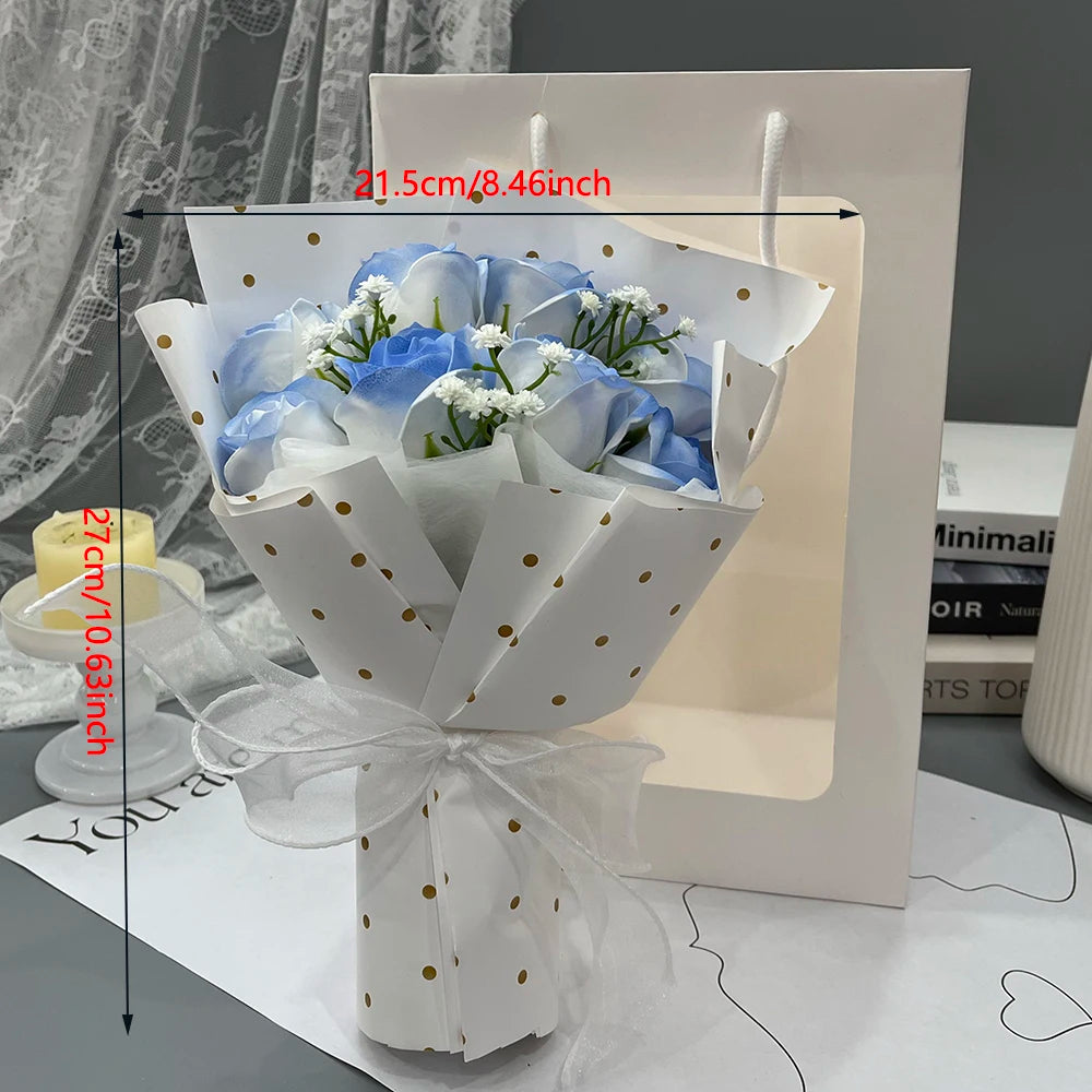 8 Heads Artificial Flower Rose Soap Bouquet Point Rose Bouquets Christmas Gifts Valentine's Wedding Birthday Home DIY Decor Prop