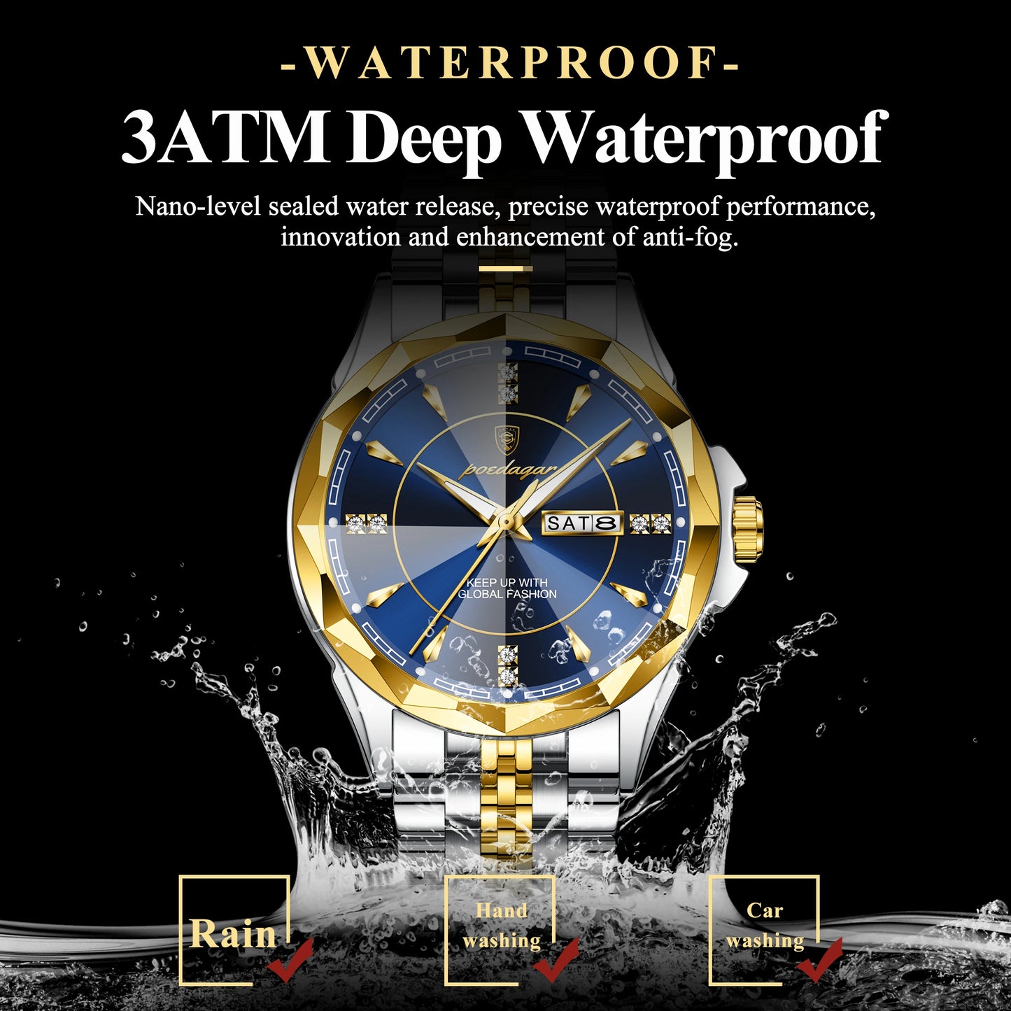 POEDAGAR Top Business Man Wristwatch Waterproof Luminous Luxury Men Clock Date Week Stainless Steel Fashion Men's Quartz Watches