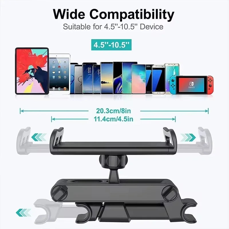 Universal Car Headrest Holder with 360° Rotation for Tablets and Smartphones 4-11 Inches, Fits iPad Air Series