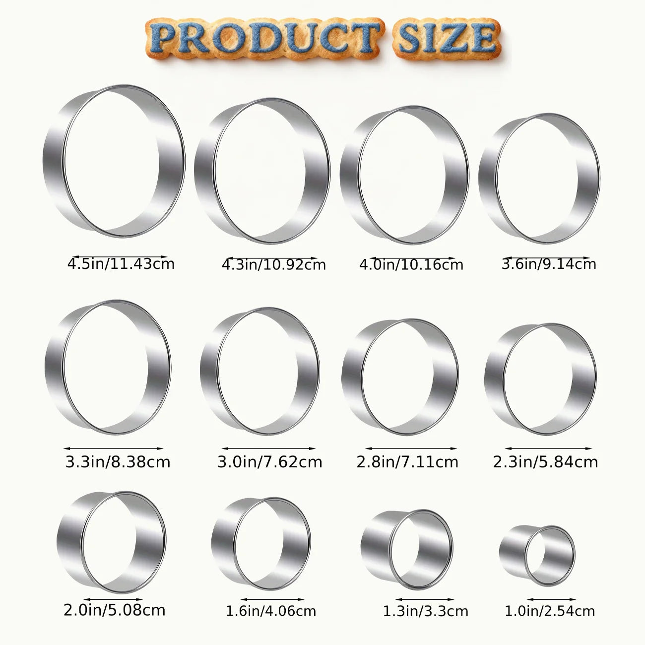 11/12PCS Cookie Cutter Set, Stainless Steel Rolled Edge, Round Baking Molds, For Fondant Pastry Donut Mousse, Home Kitchen Tools