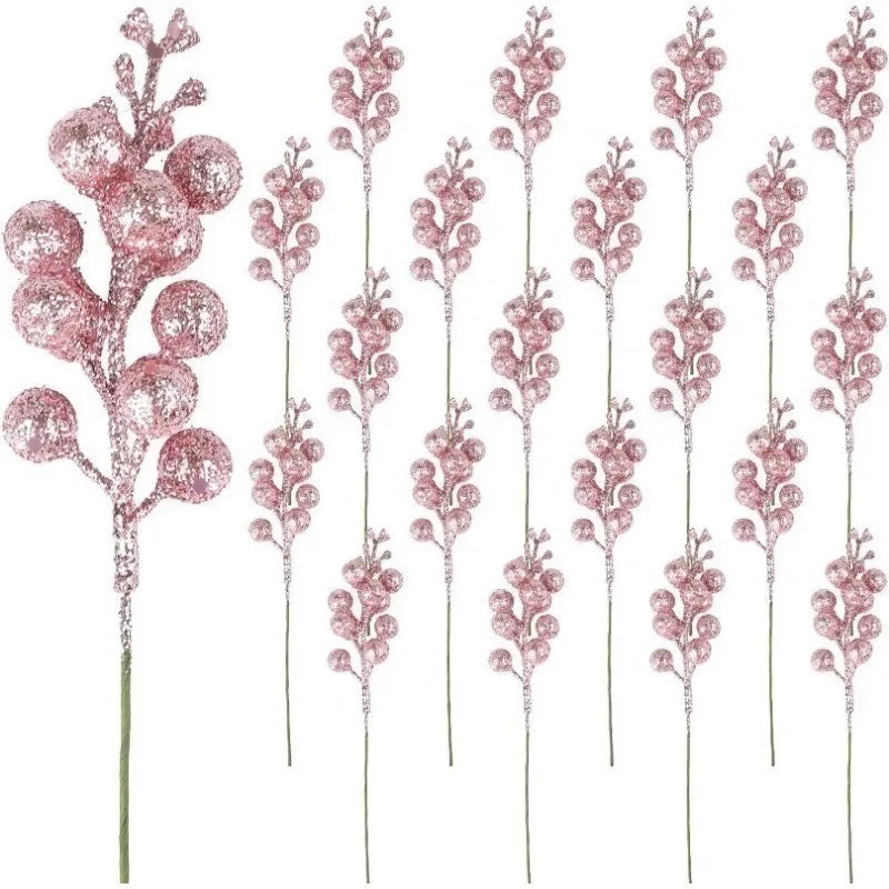 5Pcs Pink Artificial Flowers Berry Christmas Tree Ornament for Xmas Wedding Wreath Decoration New Year 2026 Wreath Accessories