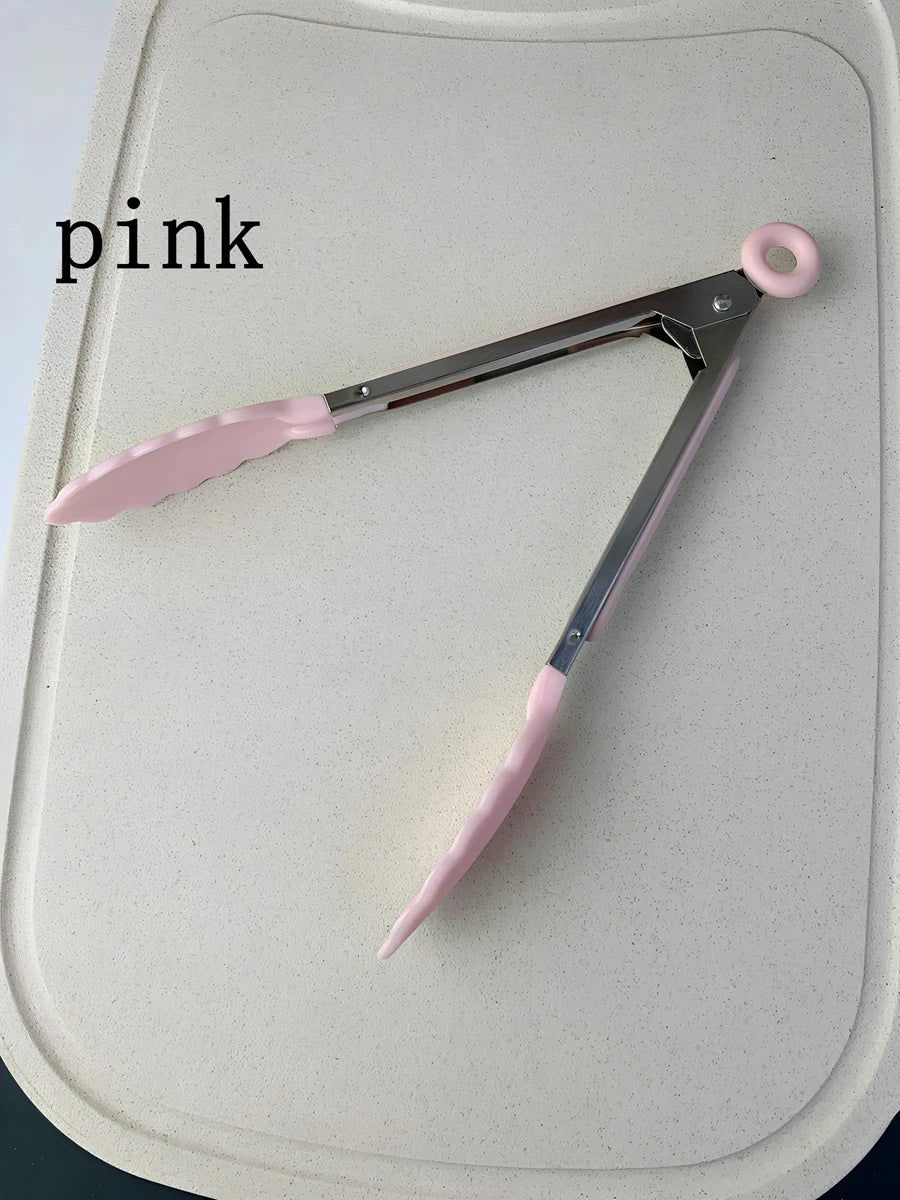 Anti Slip Cooking Serving Tongs Stainless Steel Food Clip Bread Salad Tong Heat-Resistant Barbecue Clips Kitchen Cooking Tool