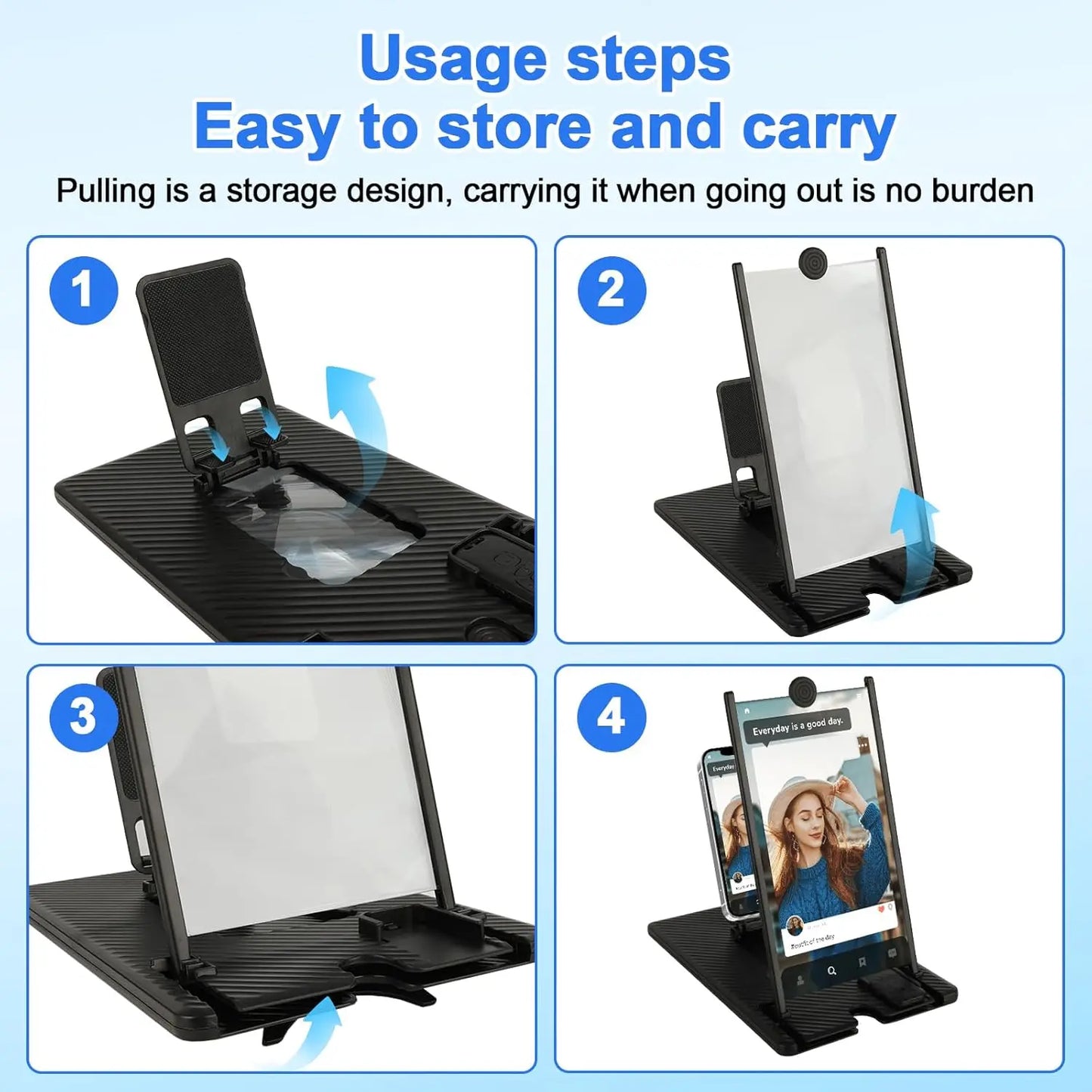 12"/14" 3D HD Screen Magnifier with Bluetooth Remote  Universal Phone Stand for Movies & Gaming  Portable Foldable Design