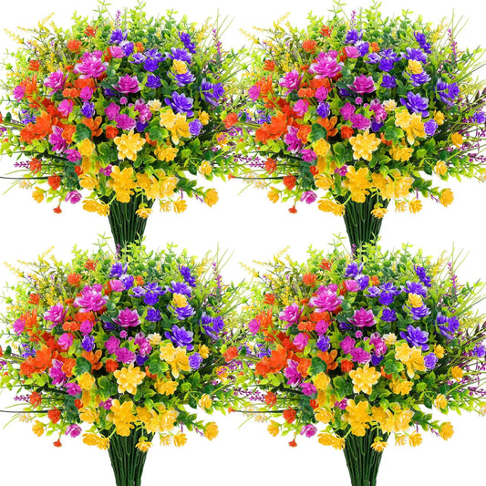 12PCS Artificial Flowers Outdoor Mixed Bouquet UV Resistant Plastic Fake Flower Shrubs Plants for Porch Spring Home Garden Decor