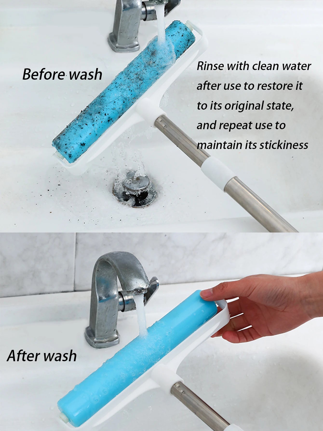 Washable Reusable Hair Sticking Device With Extendable Handle For Sticking Clothes Bed Sheets Dust Pet Flooring Carpet Cleaning