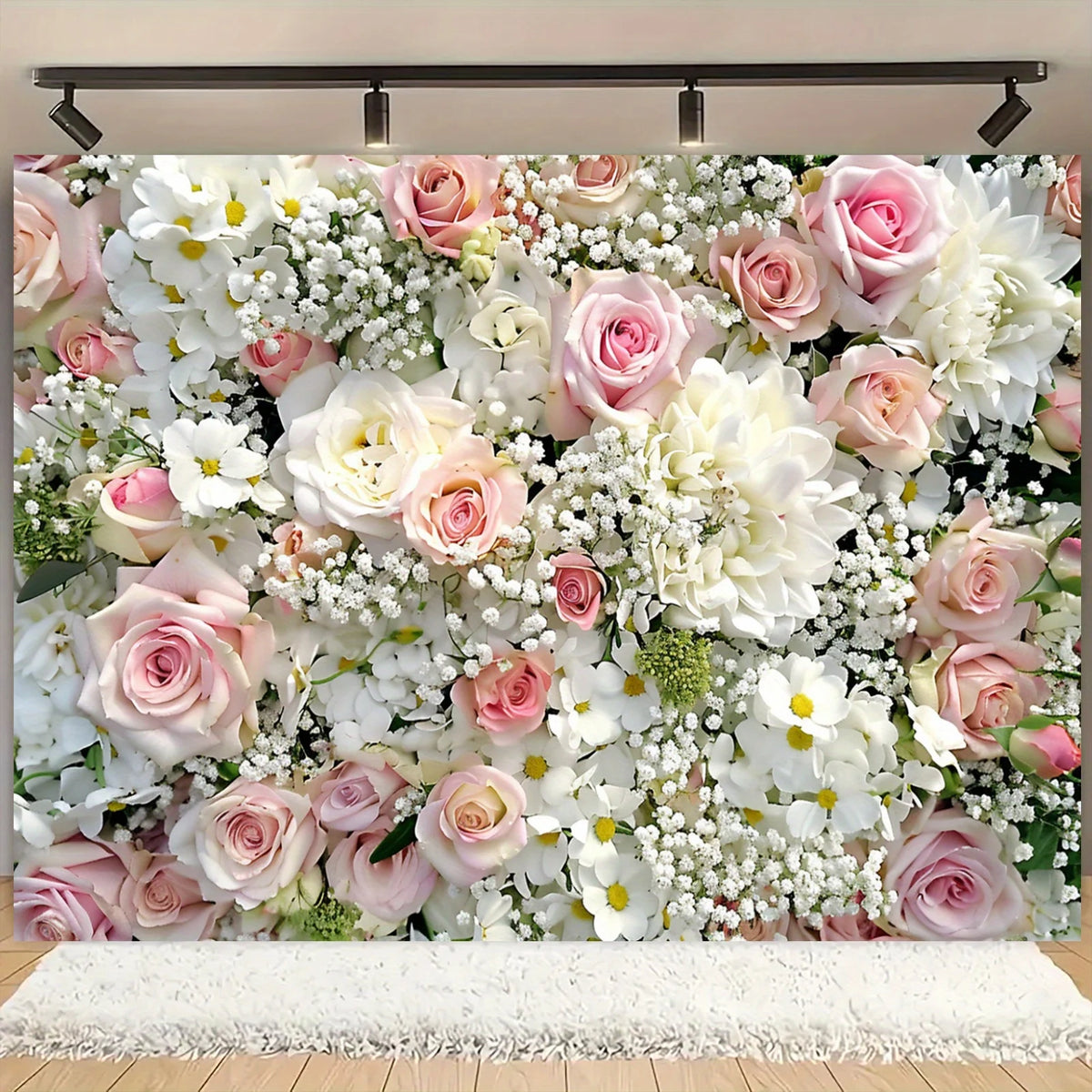 1 elegant floral wall background banner - pink and white rose and wisteria design, multiple sizes to choose from