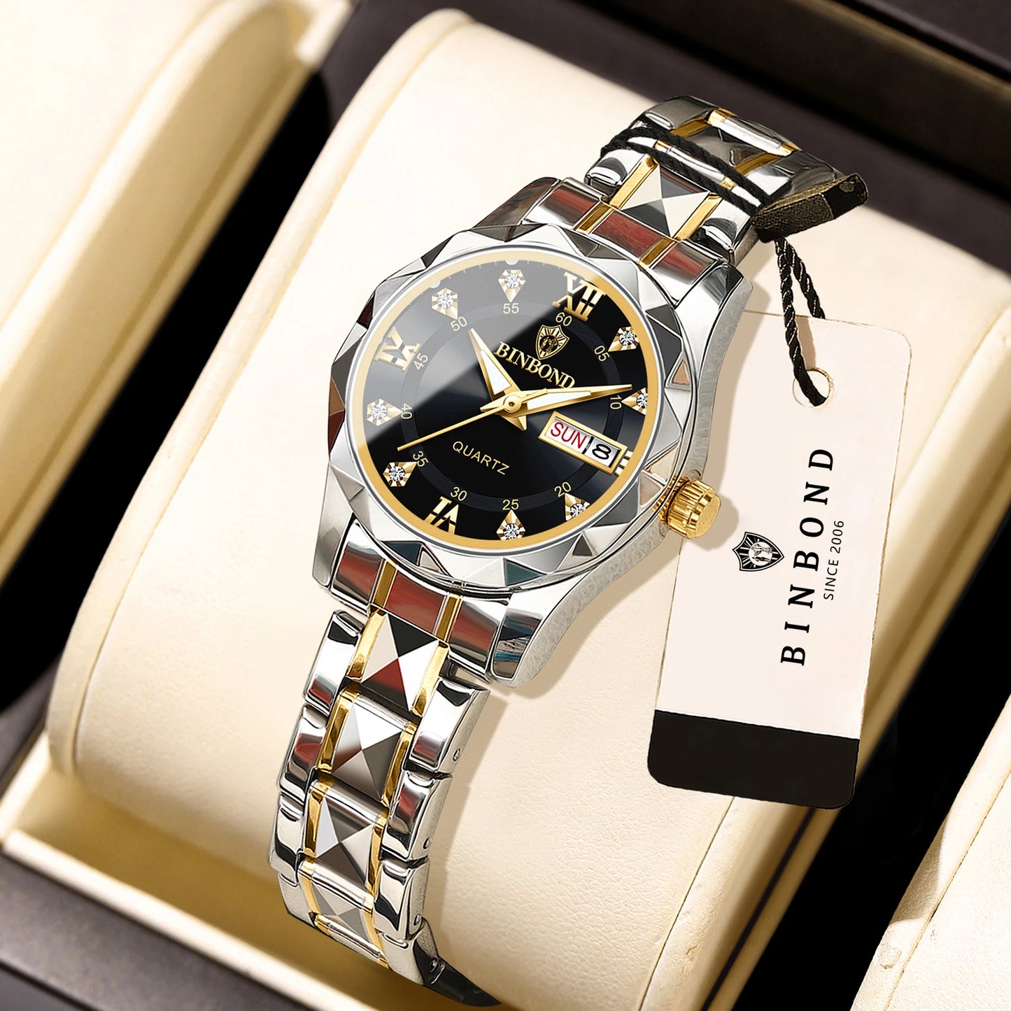 BINBOND Ladies Reloj Sturdy Quartz Watches For Women Luxury Luminous Waterproof Accurate Auto Date Week Display Women's Watch