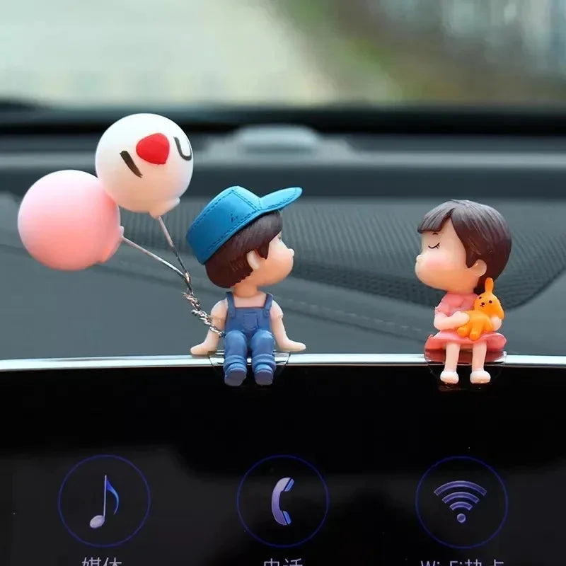 1/2pcs Car Interior Decoration Cute Cartoon Couples Action Balloon Ornament Auto Interior Dashboard Accessories For Girls Gifts