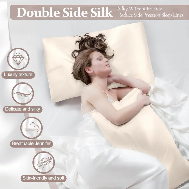 2PCS 100% Natural Mulberry Silk Pillowcase, Real Silk Bedding Cover for Hair & Skin Protection, Any Size Customizable