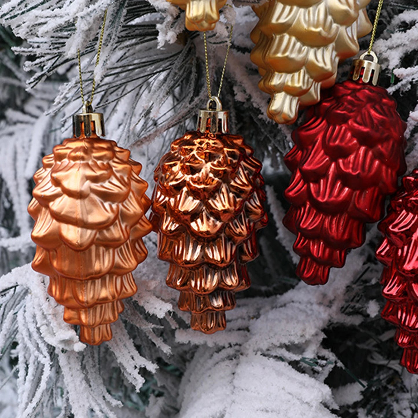 6PCS Christmas Pinecone Tree Ornaments Cute Plastic Pine Cone Ornaments Hanging Decorations for Home