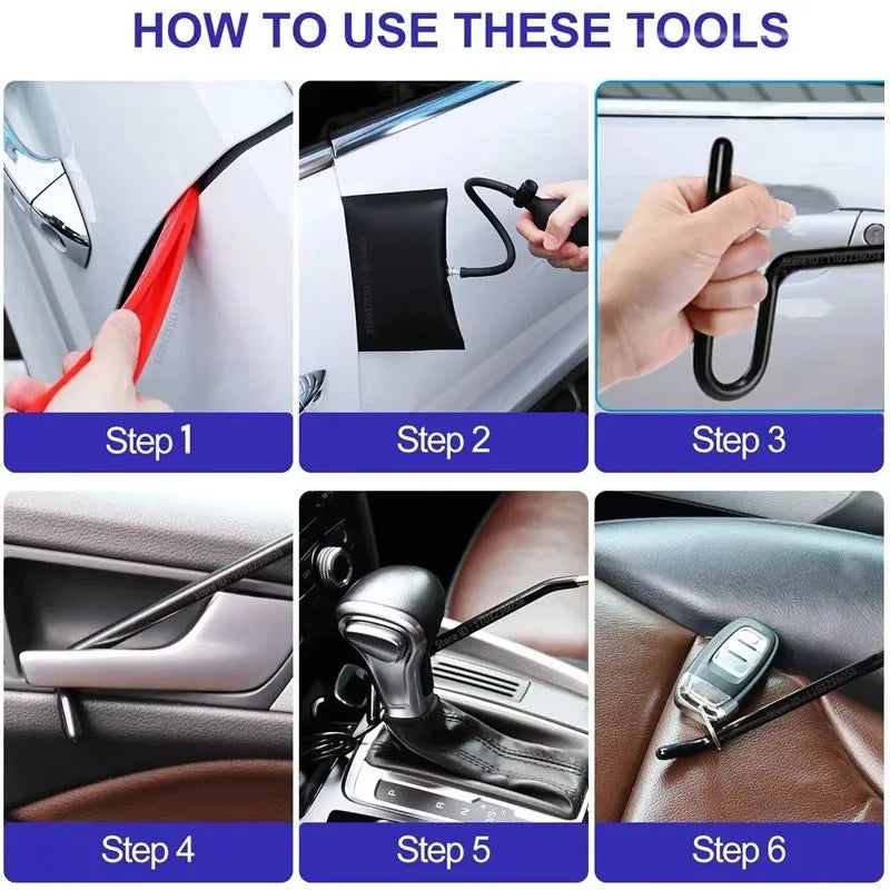 PWS Auto Tool Kit Door Open Grabber Lockout Lock Pick Set Long Range Reach Hooking Key Lost In Truck Air Wedge Bag Pump Car Tool