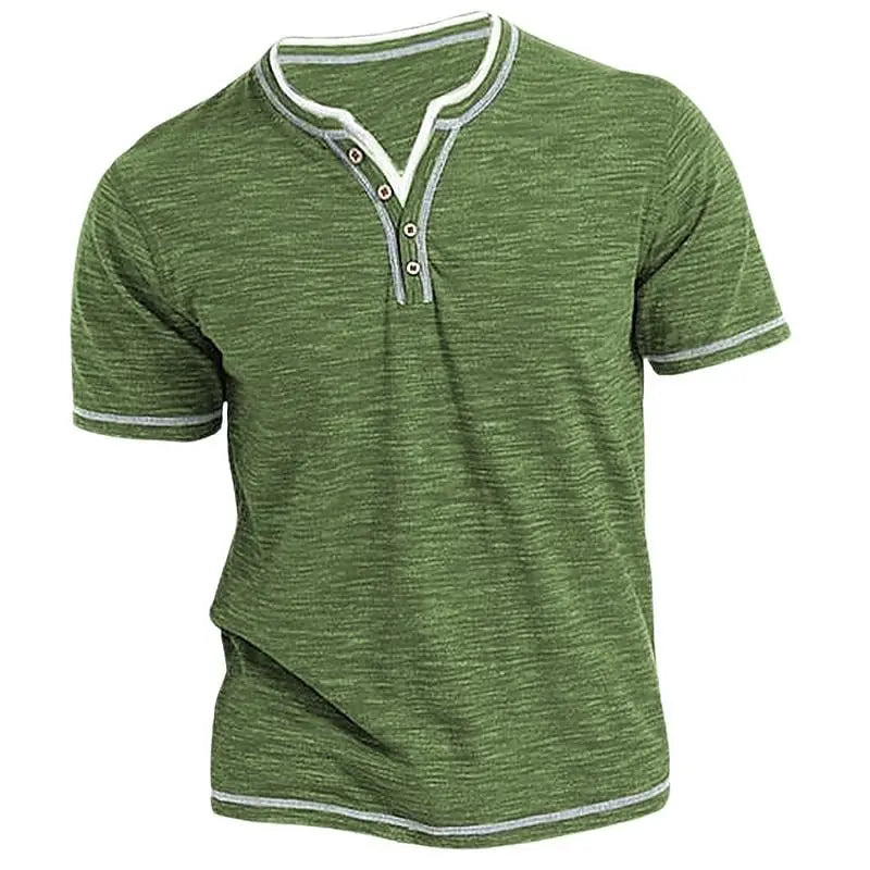 New Arrival Small V-neck Short Sleeve T-shirts Men's Casual Henley Collar Shirt Casual Slim Elastic Tops Tees Bottoming Shirts