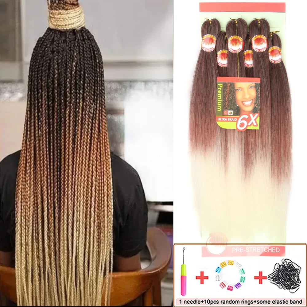 6X Braids 26 Inch Braiding Hair Pre Stretched Blonde Ombre Braiding Hair Synthetic Fake Hair Extensions for Braids Women