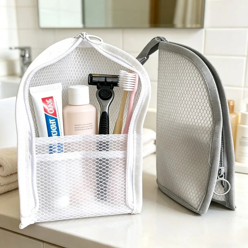 Standing Mesh Toiletry Bag Portable EVA Waterproof Travel Foldable Toothbrush Cosmetic Organizer Women Bathroom Storage Pouch