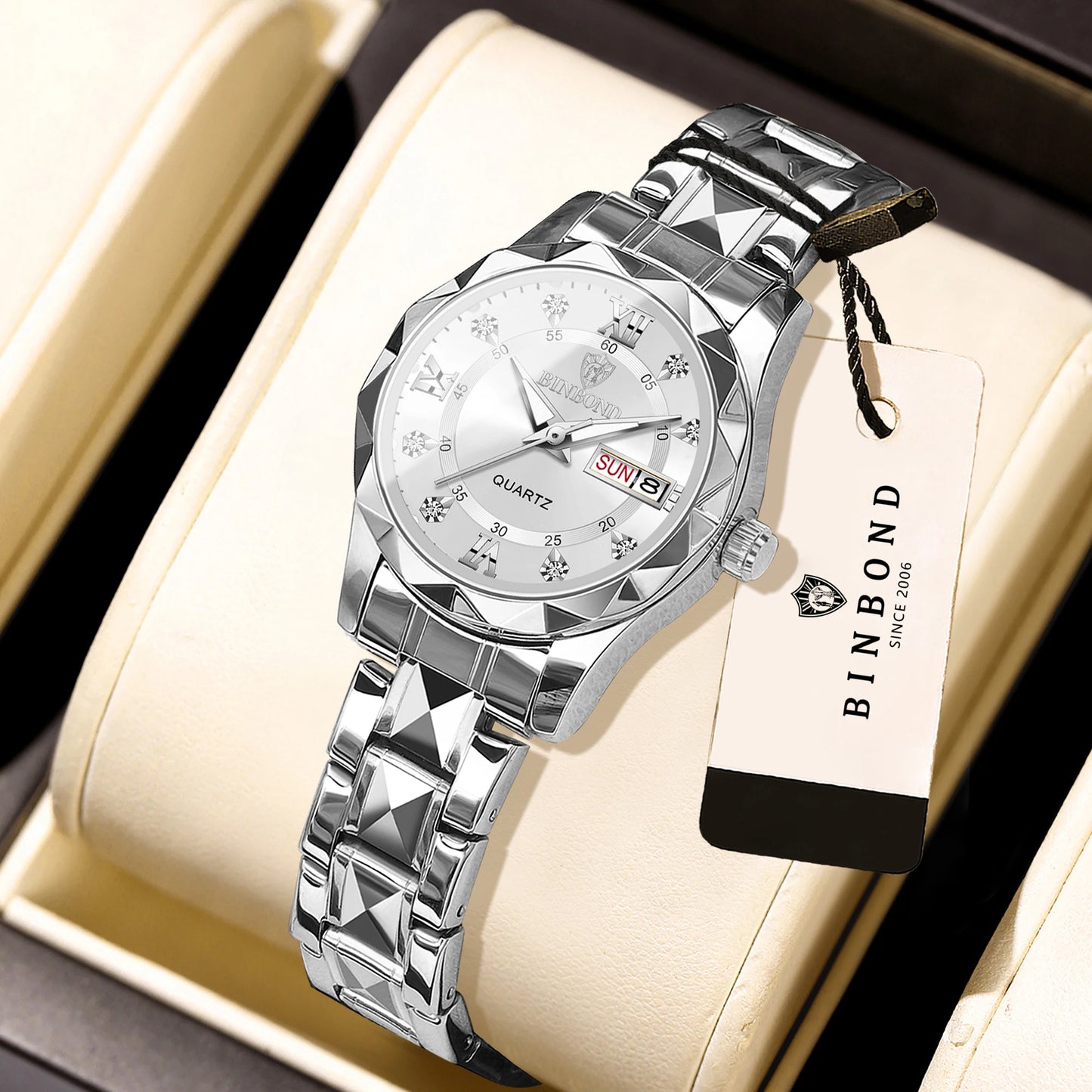 BINBOND Ladies Reloj Sturdy Quartz Watches For Women Luxury Luminous Waterproof Accurate Auto Date Week Display Women's Watch