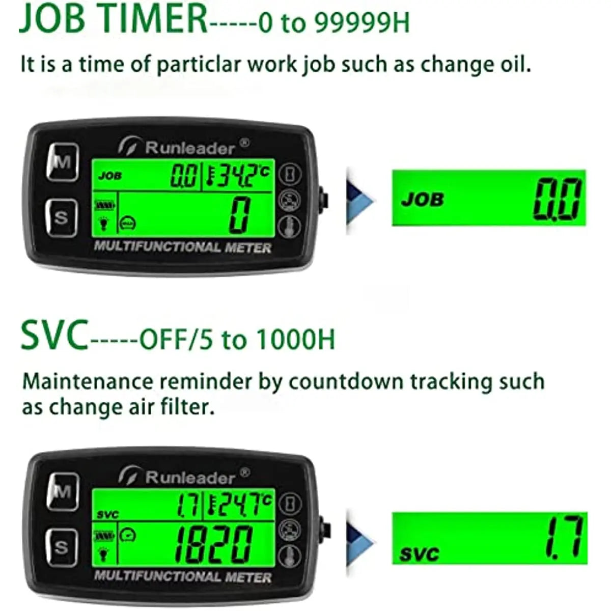 Digital RPM Tach Hour Meter Temperature Gauge Petrol Engine Motorcycle Marine Jet Ski Buggy SnowblowTractor Pit Bike Paramotor