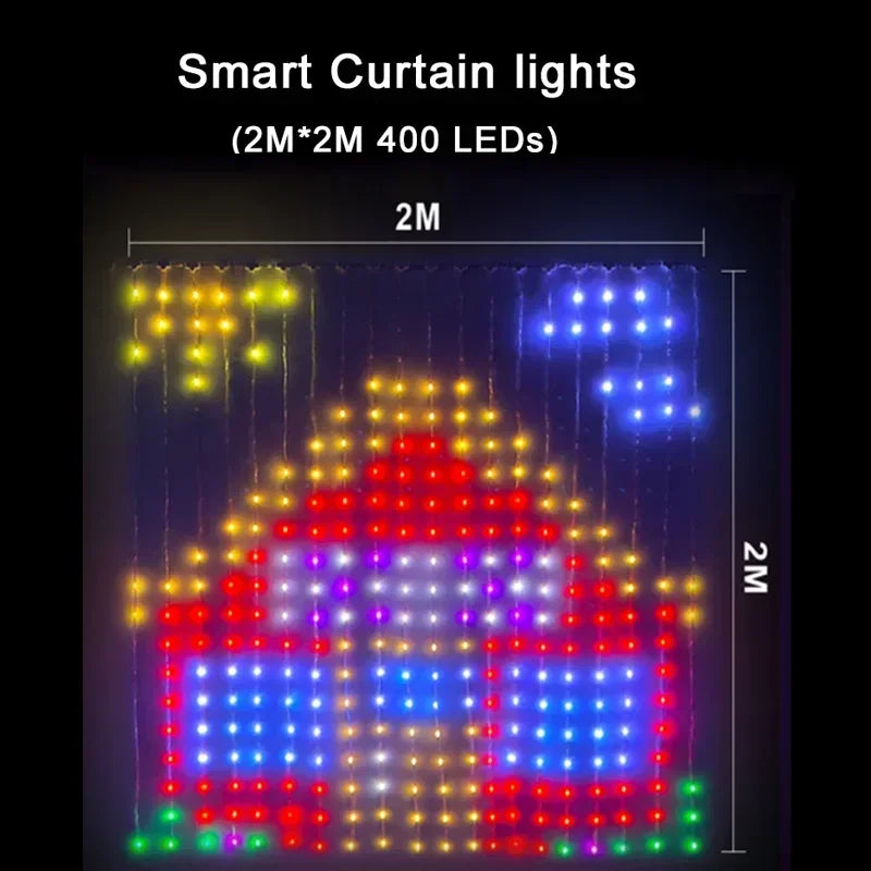 2*2M/3*3M 400LED Smart Curtain Lights Home APP Control Music Mode IP65 Waterproof Outdoor Christmas Decor