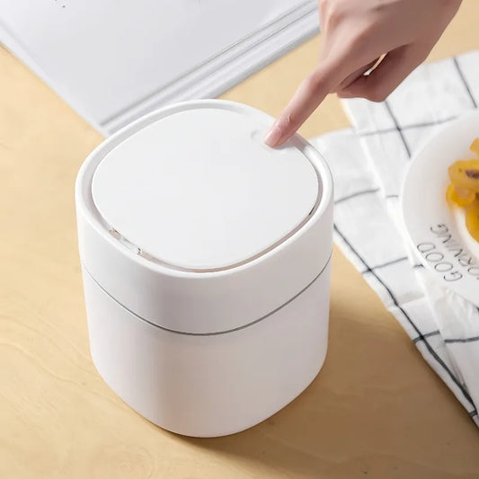 1pc Mini Desktop Trash Can, Small Table Top Plastic Covered Garbage Bin for Desk Top