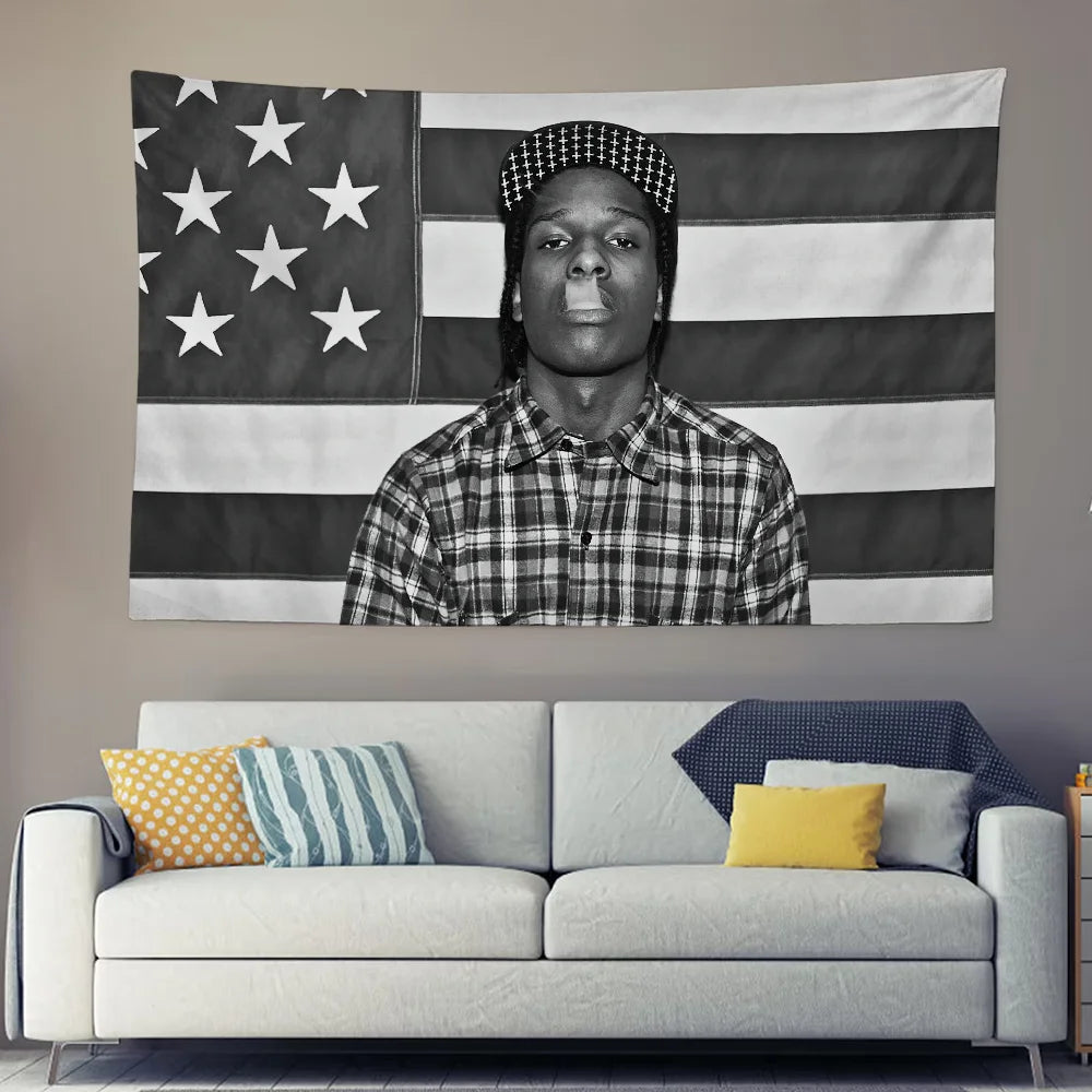 Rapper A-Asap R-Rocky Testing Tapestry Background Hanging Cloth Bedroom Room Decor Aesthetic Tapestry Wall Party