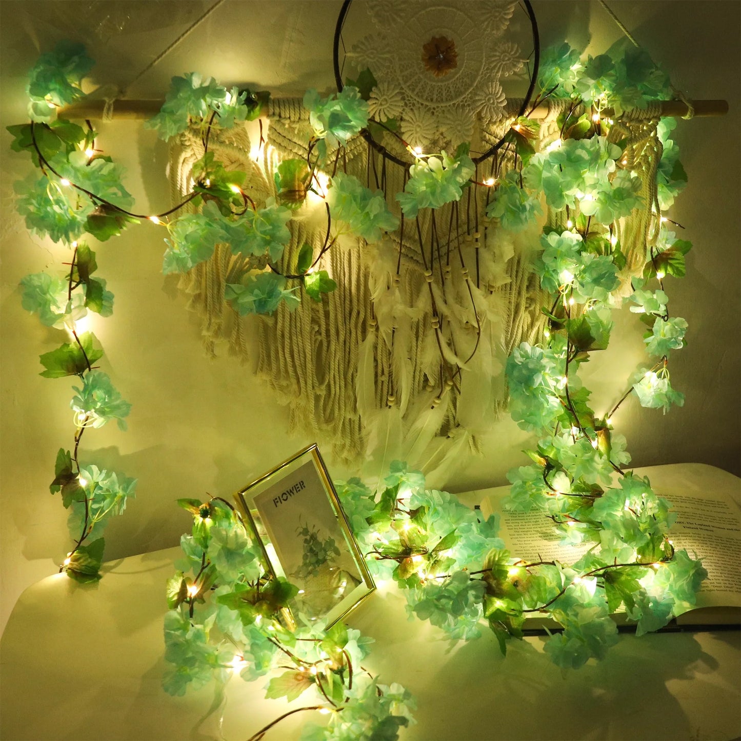 Cherry Blossom LED Light Artificial Flowers Vines For Wedding Party Home Decoration Hanging Wall Garden Arch Christmas Ornament