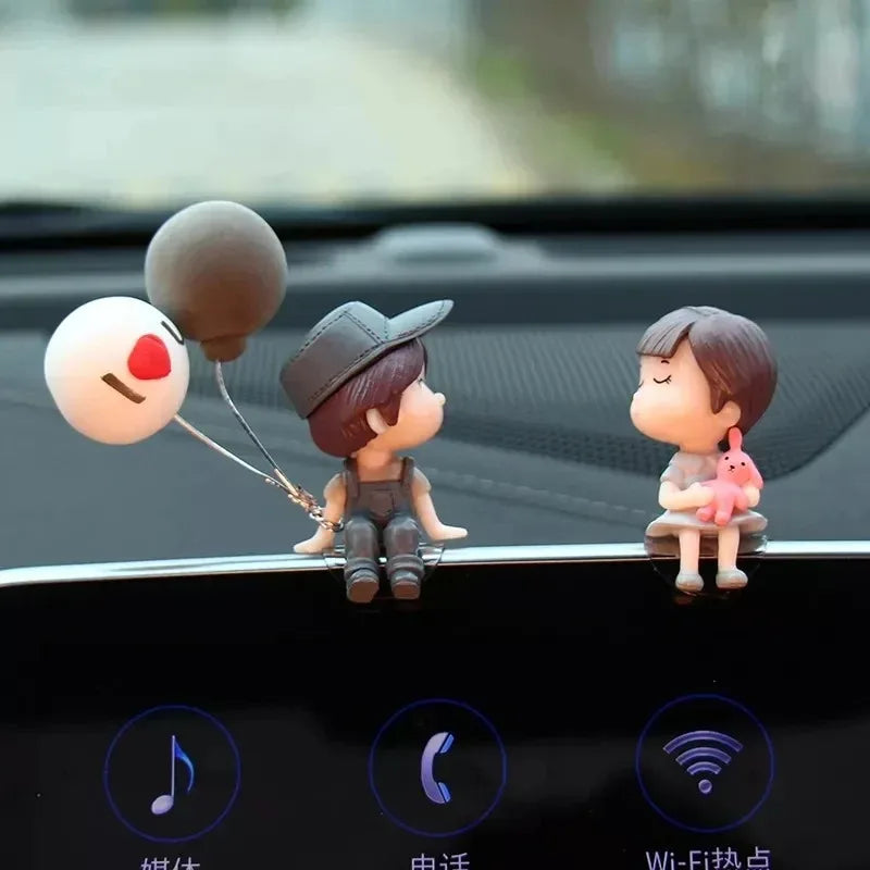 1/2pcs Car Interior Decoration Cute Cartoon Couples Action Balloon Ornament Auto Interior Dashboard Accessories For Girls Gifts
