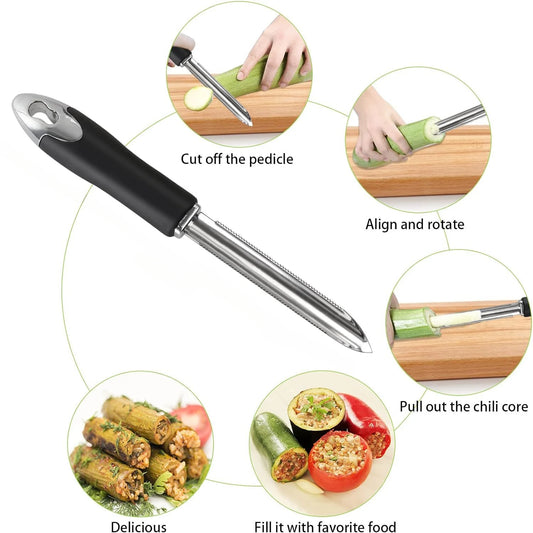 Chili Core Extractor Home Portable Stainless Steel Zucchini Courgette Cucumber Corers Special Kitchen Gadgets with Serrated Edge